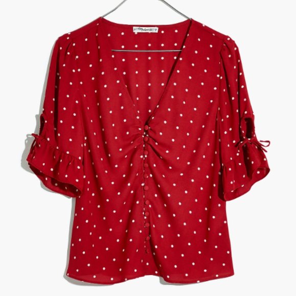 Madewell Polka Dot Daylight Tie Sleeve Top - Size 0 - Picture 4 of 10